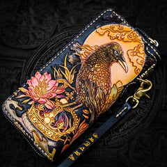 Handmade Leather Tooled Toad Chain Wallet Mens Biker Wallet Cool Leather Wallet Long Phone Wallets for Men