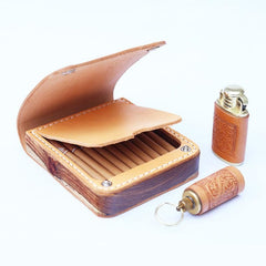 Handmade Wooden Leather Mens Cigarette Case Cool Beige Custom Cigarette Holder for Men