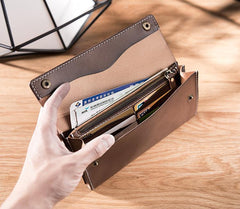 Handmade Leather Mens Clutch Wallet Cool Leather Wallet Long Phone Wallets for Men