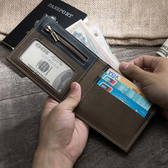 Handmade Leather Mens Cool Slim Leather Wallet Men Small billfold Wallets Bifold for Men
