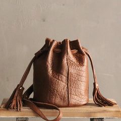 Mini LEATHER WOMEN Barrel Bag Small Bucket Purse SHOULDER Purses FOR WOMEN