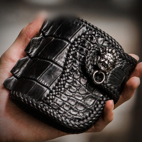 Handmade Leather Small Tooled Mens billfold Wallets Cool Chain Wallet Biker Wallet for Men