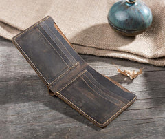 Handmade Leather Mens Cool Slim Leather Wallet Men Small billfold Wallets Bifold for Men