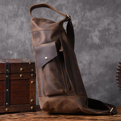 Genuine Leather Mens Cool Chest Bag Sling Bag Crossbody Bag Travel Bag Hiking Bag for men