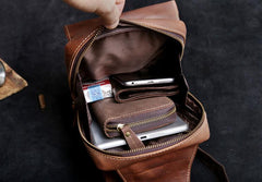 Genuine Leather Mens Cool Chest Bag Brown Sling Bag One Shoulder Backpack for men