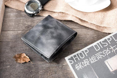 Cool Handmade Leather Mens Slim Small Wallet billfold Wallets Bifold for Men