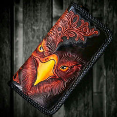 Handmade Leather Men Tooled Eagle Cool Leather Wallets Long Clutch Wallets for Men
