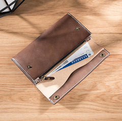 Handmade Leather Mens Clutch Wallet Cool Leather Wallet Long Phone Wallets for Men