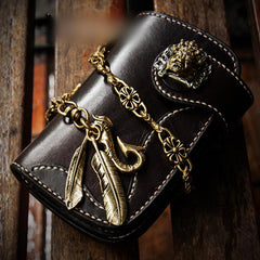 Handmade Leather Small Mens Chain Biker Wallet Cool Leather Wallet With billfold Chain Wallets for Men