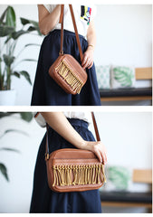 Cute Leather Womens Small Tassels Crossbody Bag Purse Cute Shoulder Bag for Women
