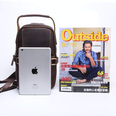 Genuine Leather Mens Cool Chest Bag Sling Bag Coffee One shoulder Backpack for men