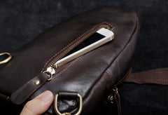 Genuine Leather Mens Cool Chest Bag Sling Bag Crossbody Bag Travel Bag Hiking Bag for men