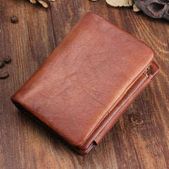 Vintage Mens Cool Small Leather Trifold Wallet Men billfold Zipper Wallets for Men