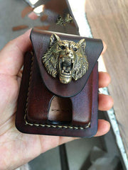 Handmade Brown Leather Mens Classic Zippo Lighter Case Zippo Lighter Pouch with Belt Loop For Men
