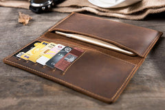 Handmade Leather Mens Clutch Wallet Cool Leather Wallet Long Phone Wallets for Men