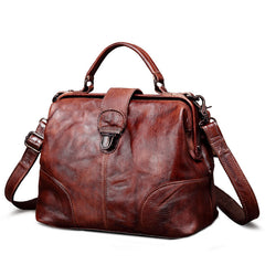 Vintage Womens Coffee Leather Doctor Handbag Purses Coffee Doctor Shoulder Bag for Women