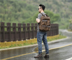 Oil Wax Canvas Mens Cool Backpack Large Travel Backpack Hiking Backpack for men