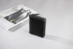 Cool Leather Mens Slim Leather Small Wallets Zipper billfold Wallets Bifold for Men