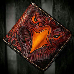 Handmade Leather Eagle Tooled Mens Small Wallet Cool billfold Wallet for Men