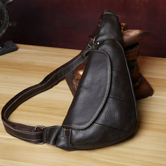 Genuine Black Leather Mens Cool SLing Pack Chest Bag Black Sling Bag Crossbody Bag Pack for men