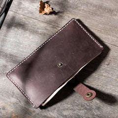 Handmade Leather Mens Clutch Wallet Cool Slim Leather Wallet Long Phone Wallets for Men