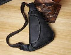 Genuine Black Leather Mens Cool SLing Pack Chest Bag Black Sling Bag Crossbody Bag Pack for men