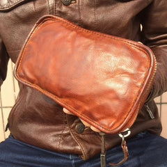 Handmade Genuine Leather Mens Clutch Cool Long Wallet Zipper Clutch Wristlet Wallet for Men