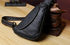 Genuine Black Leather Mens Cool SLing Pack Chest Bag Black Sling Bag Crossbody Bag Pack for men