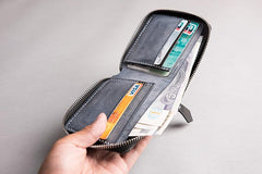 Handmade leather Mens Small biker wallet zipper billfold Chain Wallets for Men