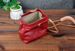 Vintage Womens Dark Red Leather Small Doctor Shoulder Bag Dark Red Doctor Crossbody Purse for Women