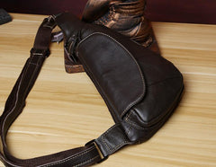 Genuine Black Leather Mens Cool SLing Pack Chest Bag Black Sling Bag Crossbody Bag Pack for men