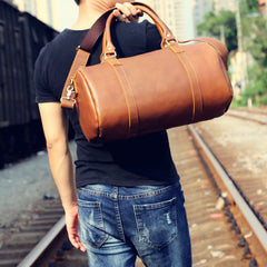 Genuine Leather Mens Bucket Bag Cool Weekender Bag Travel Bag Duffle Bags Overnight Bag Holdall Bag for men