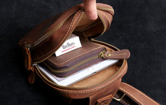 Genuine Leather Mens Sling Bag Cool Chest Bag Crossbody Pack Travel Sling Pack for men