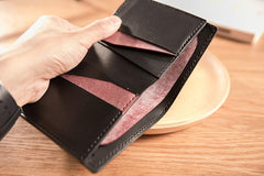 Handmade Leather Mens Cool Slim Leather Wallet Men Small Wallets Bifold for Men