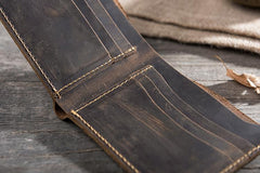Handmade Leather Mens Cool Slim Leather Wallet Men Small billfold Wallets Bifold for Men