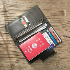 Cool Leather Mens Travel Long Wallet Passport Leather Wallet Long Wallets for Men