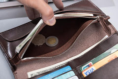 Cool Leather Mens Travel Long Wallets Passport Leather Wallet Long Wallets for Men