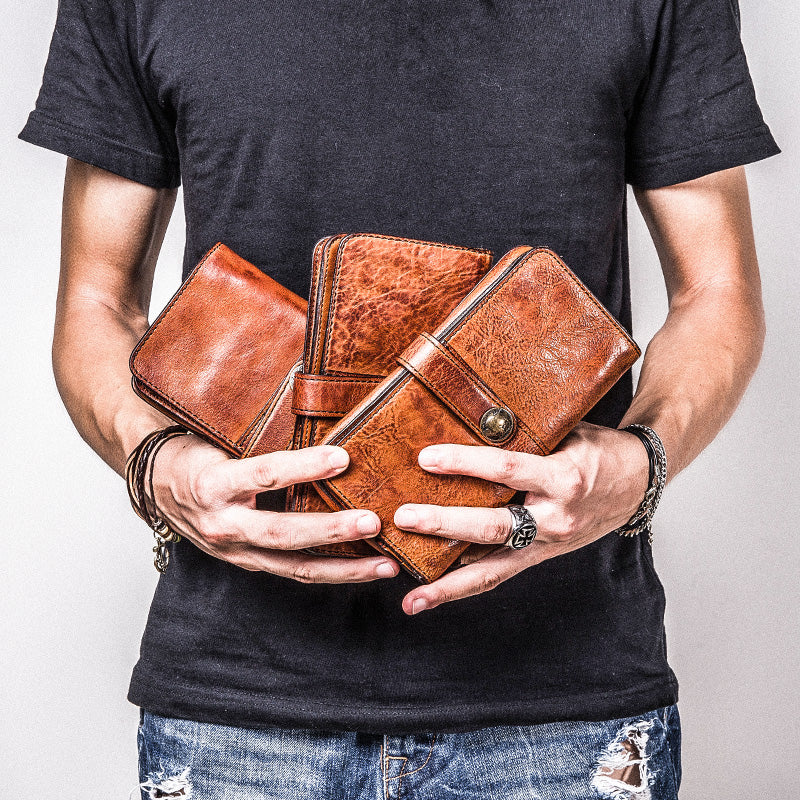 leather wallet brown​ Cool Wallets for Men Leather Wallet with Buckle Leather Bifold Wallet Mens Long Wallets for Men