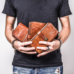 Cool Leather Mens Long Wallets Vintage Brown Bifold Long Wallets for Men