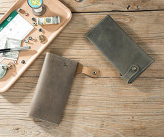 Handmade Leather Mens Slim Wallet Cool Leather Wallet Long Phone Wallets for Men