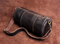 Genuine Leather Mens Barrel Bag Cool Weekender Bag Travel Bag Duffle Bags Overnight Bag Holdall Bag for men