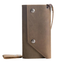 Handmade Leather Mens Cool Long  Chain Wallet Phone Biker Trucker Wristlet Wallet