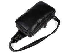 Cool Black Leather Mens Cool Sling Bag Black Crossbody Pack Chest Bag for men