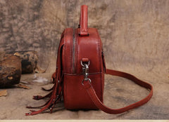 Red Vintage Womens Leather Purse Tassel Handbag Brown Shoulder Bag Crossbody Purses for Ladies