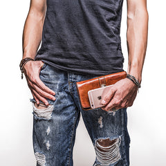 mens brown leather wallet​ Cool Wallets for Men Leather Wallet with Buckle Leather Bifold Wallet Mens Long Wallets for Men