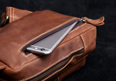 Genuine Leather Mens Cool Chest Bag Brown Sling Bag One Shoulder Backpack for men