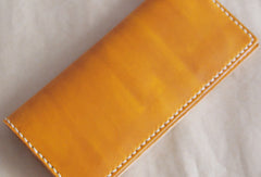 Handmade vintage purse leather wallet long phone wallet clutch wallet beige women men