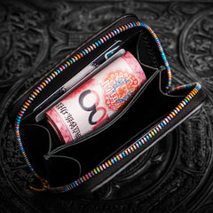 Handmade Leather Small Tooled Mens Cool billfold Wallet Chain Wallets Biker Wallet for Men
