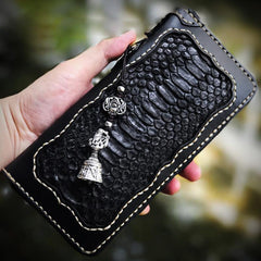 Handmade Leather Mens Chain Biker Wallet Leather Clutch Wallet Cool Long Wallets for Men