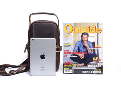 Genuine Leather Mens Cool Chest Bag Sling Bag Coffee One shoulder Backpack for men